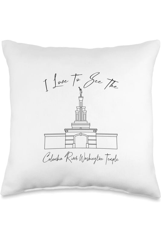 Columbia River Washington Temple Throw Pillows - Calligraphy Style (English) US