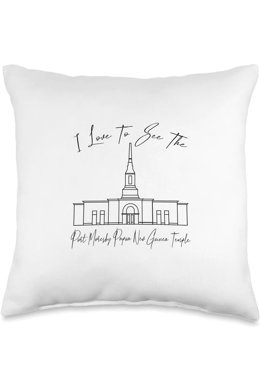 Port Moresby Papua New Guinea Temple Throw Pillows - Calligraphy Style (English) US