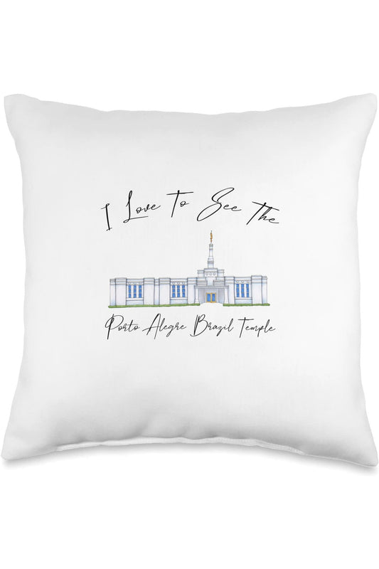 Porto Alegre Brazil Temple Throw Pillows - Calligraphy Style (English) US