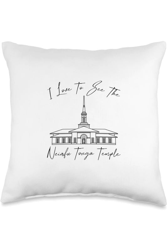 Neiafu Tonga Temple Throw Pillows - Calligraphy Style (English) US