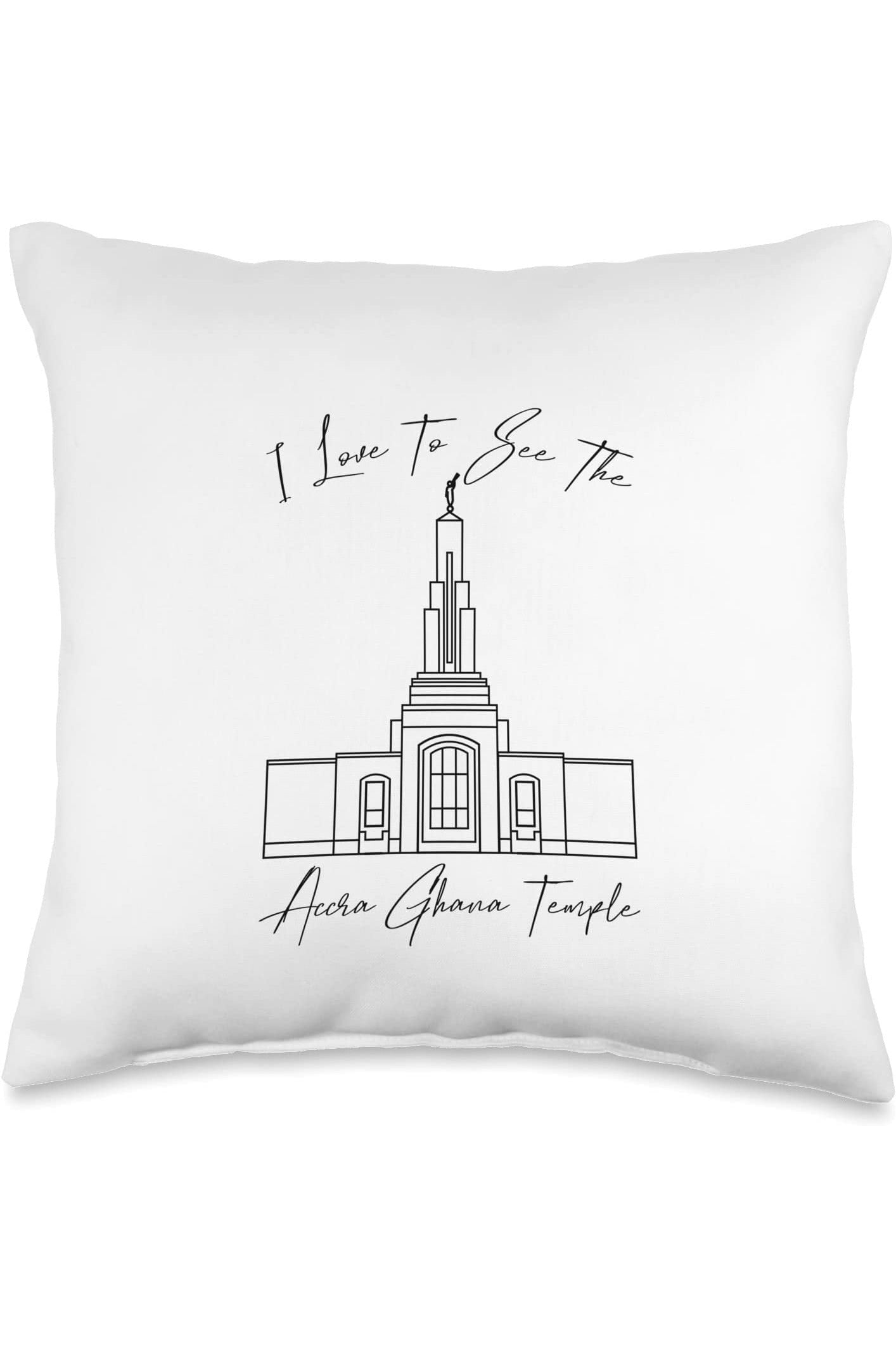 Accra Ghana Temple Throw Pillows - Calligraphy Style (English) US