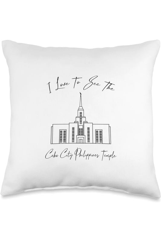 Cebu City Philippines Temple Throw Pillows - Calligraphy Style (English) US