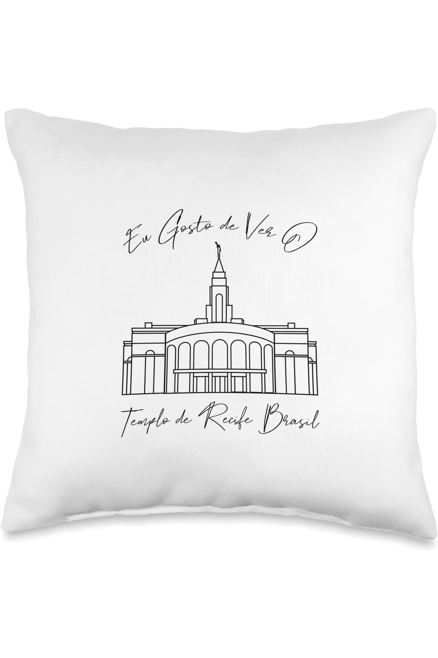 Recife Brazil Temple Throw Pillows - Calligraphy Style (Portuguese) US