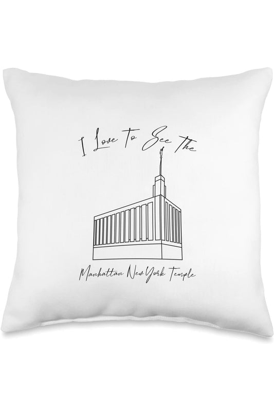 Manhattan New York Temple Throw Pillows - Calligraphy Style (English) US