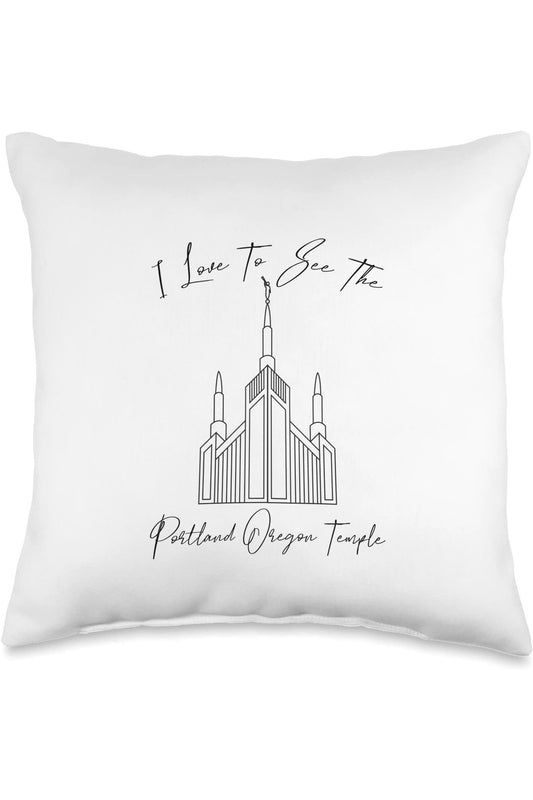 Portland Oregon Temple Throw Pillows - Calligraphy Style (English) US