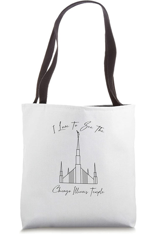 Chicago Illinois Temple Tote Bag - Calligraphy Style (English) US