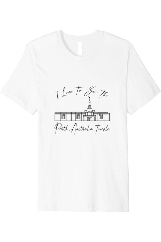 Perth Australia Temple T-Shirt - Premium - Calligraphy Style (English) US