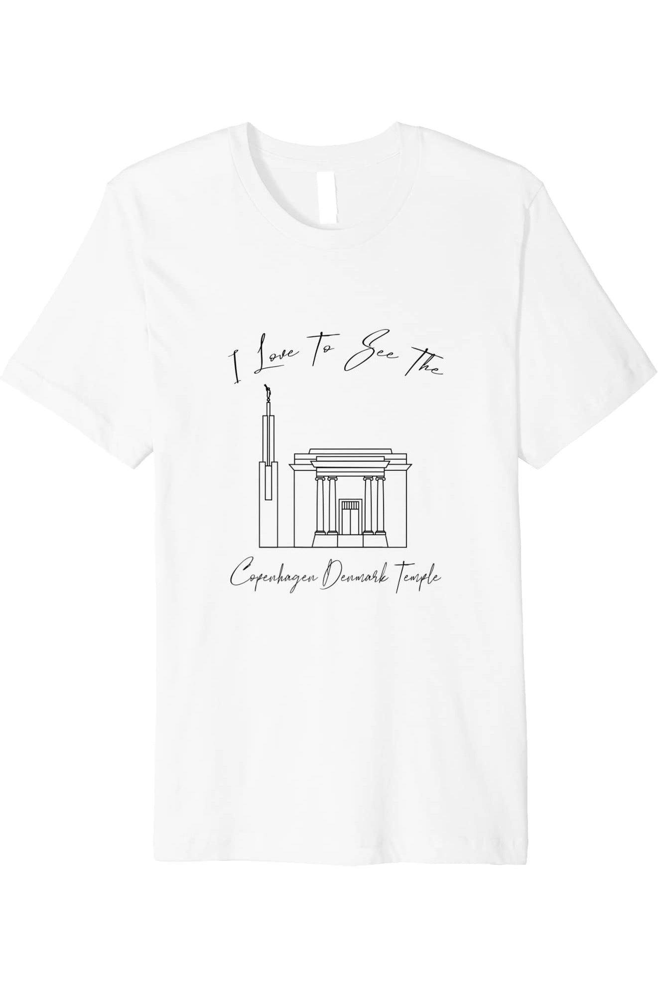 Copenhagen Denmark Temple T-Shirt - Premium - Calligraphy Style (English) US