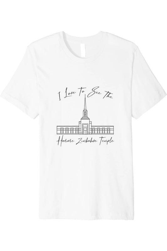 Harare Zimbabwe Temple T-Shirt - Premium - Calligraphy Style (English) US
