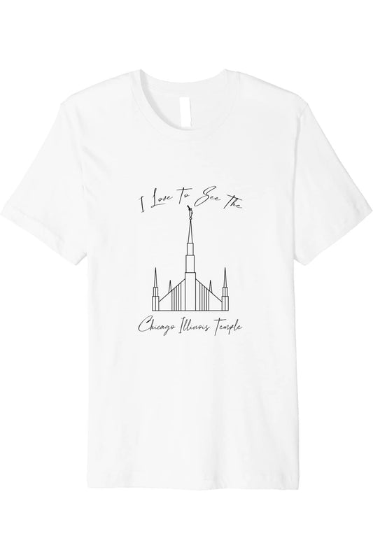 Chicago Illinois Temple T-Shirt - Premium - Calligraphy Style (English) US