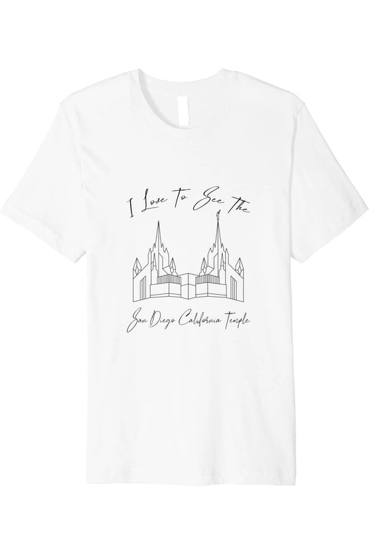 San Diego California Temple T-Shirt - Premium - Calligraphy Style (English) US
