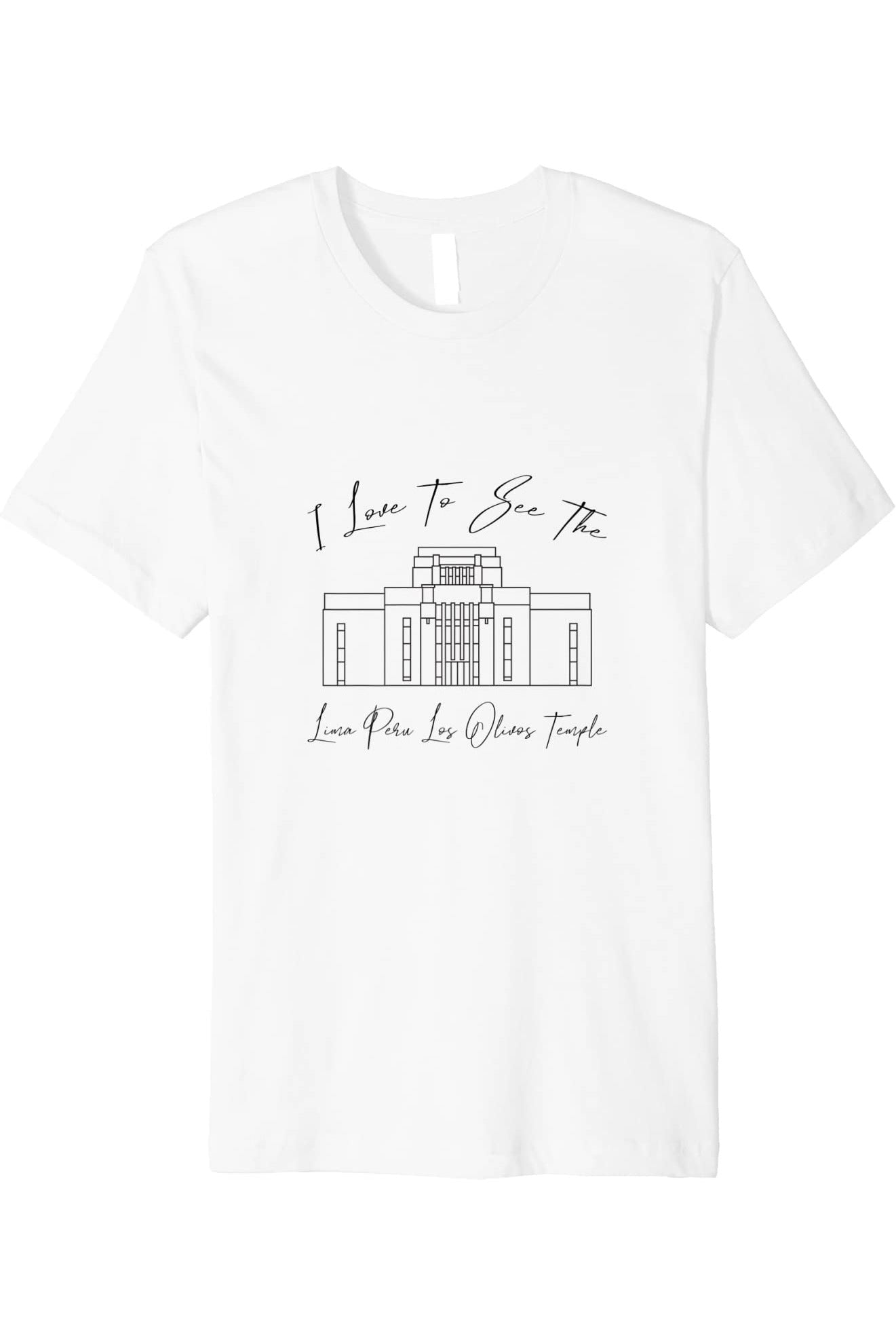 Lima Peru Los Olivos Temple T-Shirt - Premium - Calligraphy Style (English) US