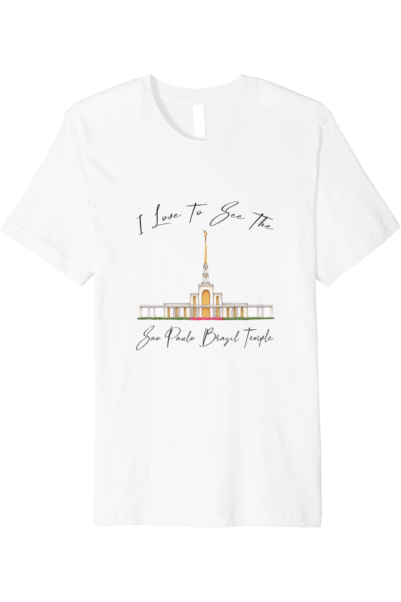 Sao Paulo Brazil Temple T-Shirt - Premium - Calligraphy Style (English) US