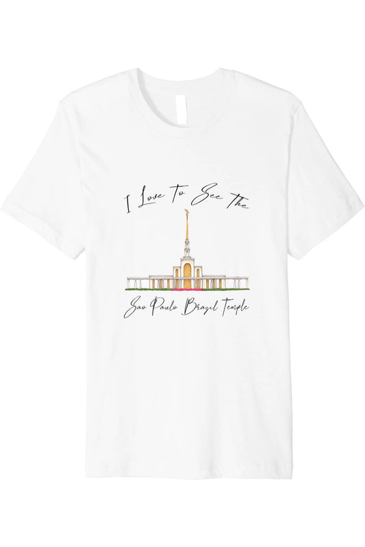 Sao Paulo Brazil Temple T-Shirt - Premium - Calligraphy Style (English) US