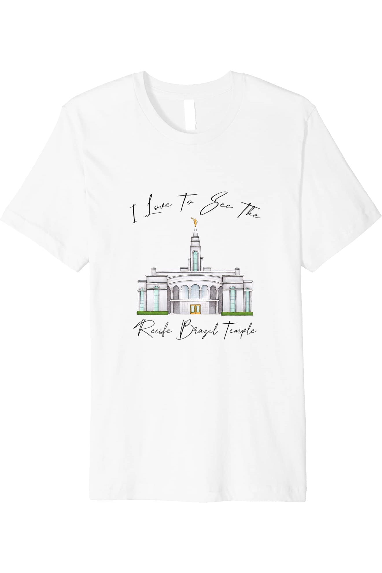 Recife Brazil Temple T-Shirt - Premium - Calligraphy Style (English) US