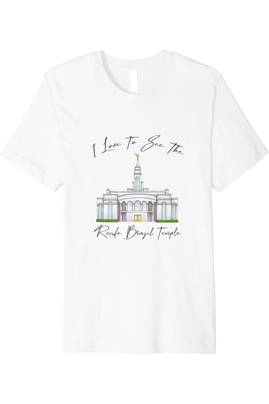 Recife Brazil Temple T-Shirt - Premium - Calligraphy Style (English) US