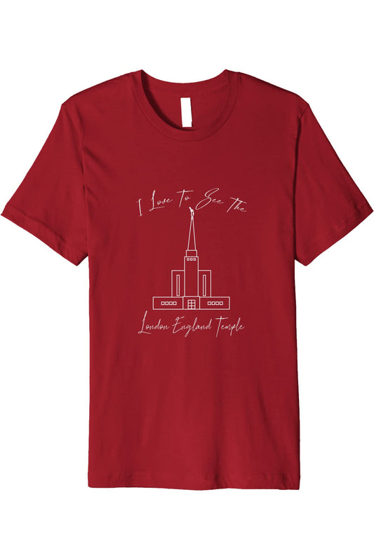 London England Temple T-Shirt - Premium - Calligraphy Style (English) US