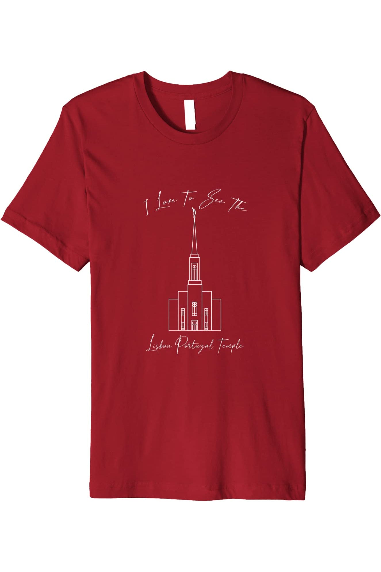 Lisbon Portugal Temple T-Shirt - Premium - Calligraphy Style (English) US