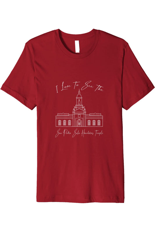 San Pedro Sula Honduras Temple T-Shirt - Premium - Calligraphy Style (English) US