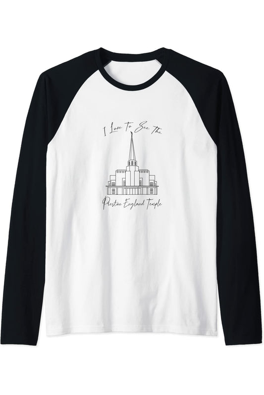 Preston England Temple, I love to see my Temple, Kalligraphie Raglan T-Shirt
