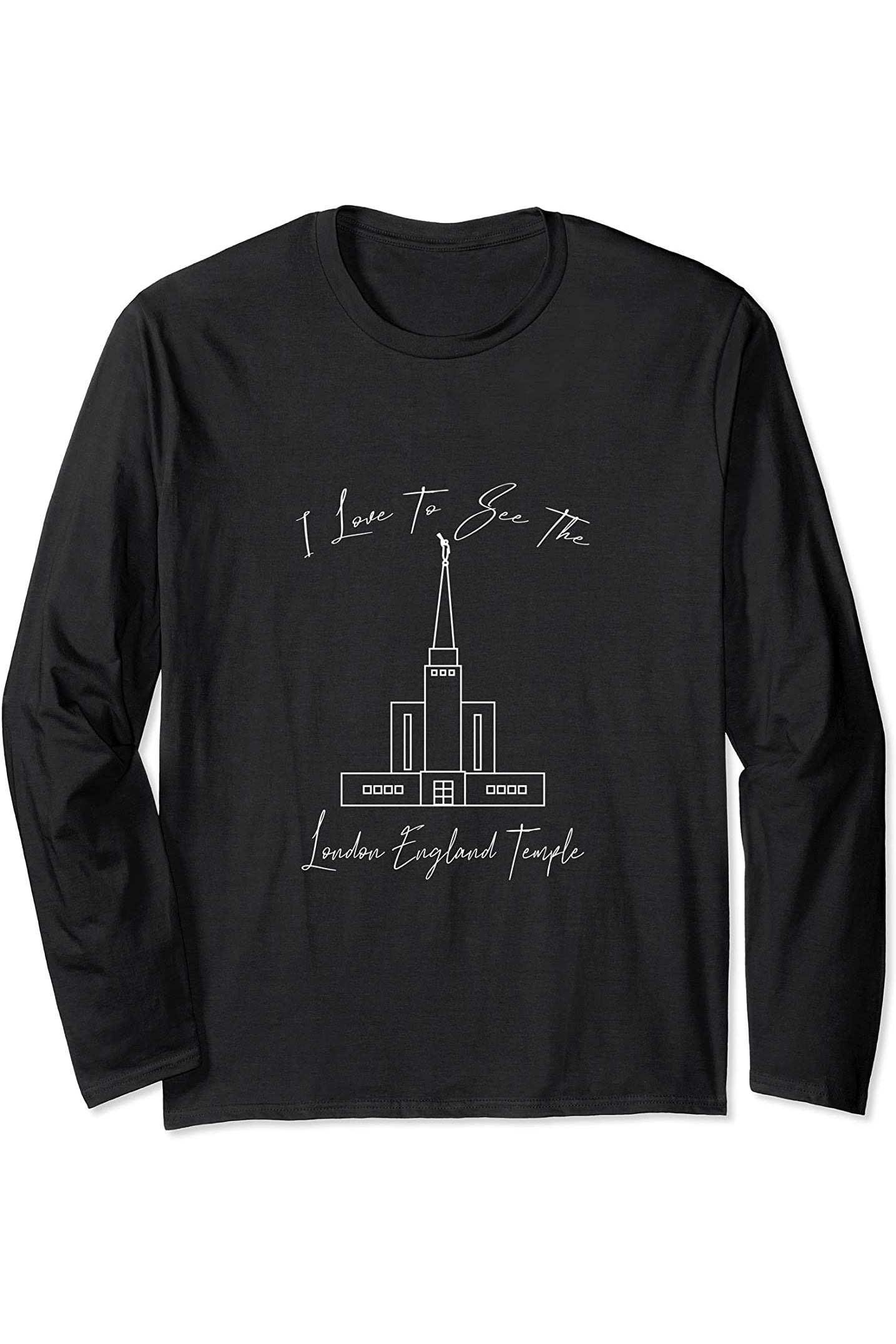 London England Temple Long Sleeve T-Shirt - Calligraphy Style (English) US
