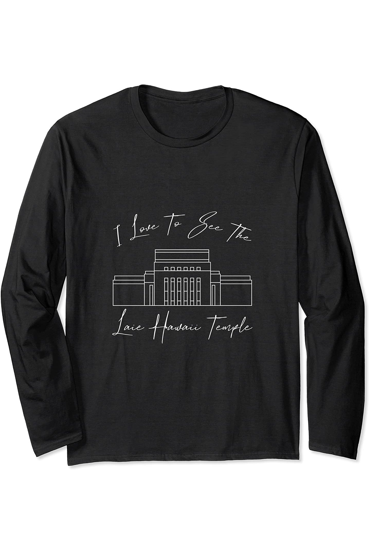 Laie Hawaii Temple Long Sleeve T-Shirt - Calligraphy Style (English) US