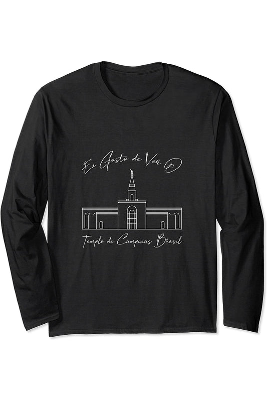 Campinas Brazil Temple Long Sleeve T-Shirt - Calligraphy Style (Portuguese) US