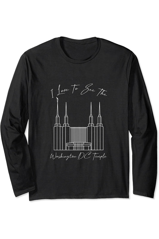 Washington DC Temple Long Sleeve T-Shirt - Calligraphy Style (English) US