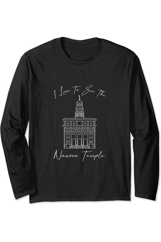 Nauvoo Illinois Temple Long Sleeve T-Shirt - Calligraphy Style (English) US