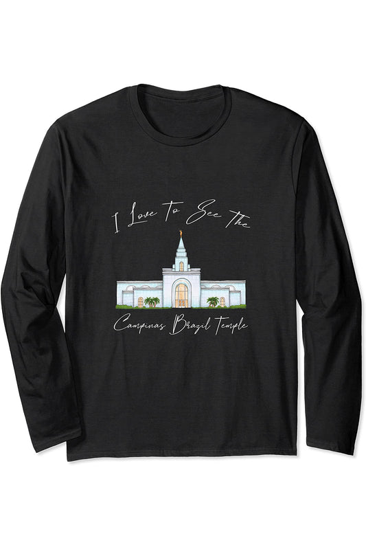 Campinas Brazil Temple Long Sleeve T-Shirt - Calligraphy Style (English) US