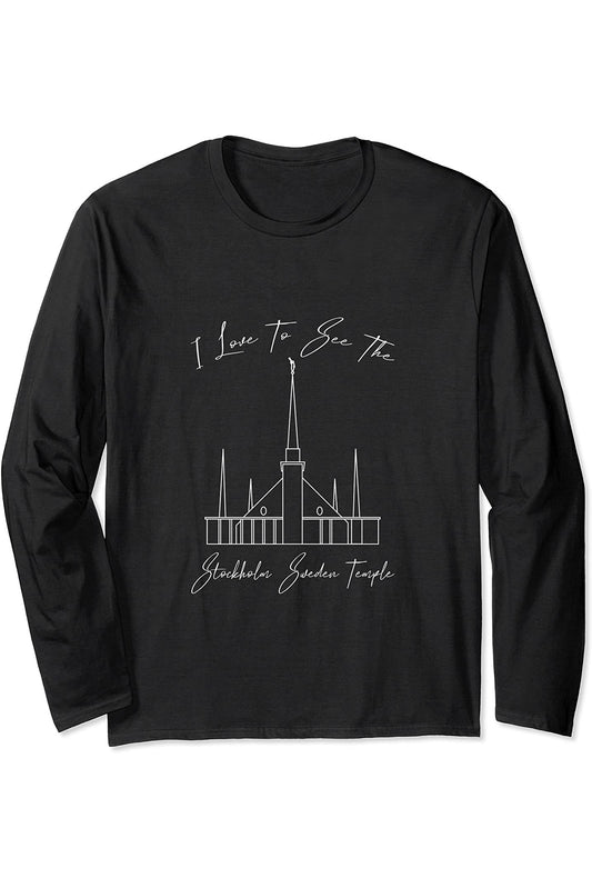 Stockholm Sweden Temple Long Sleeve T-Shirt - Calligraphy Style (English) US