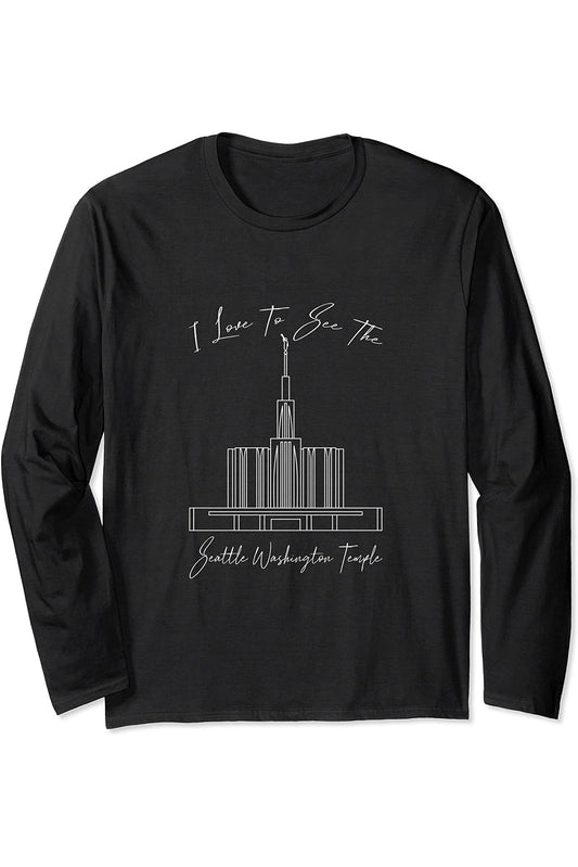 Seattle WA Temple, me encanta ver mi templo, caligrafía Long Sleeve T-Shirt