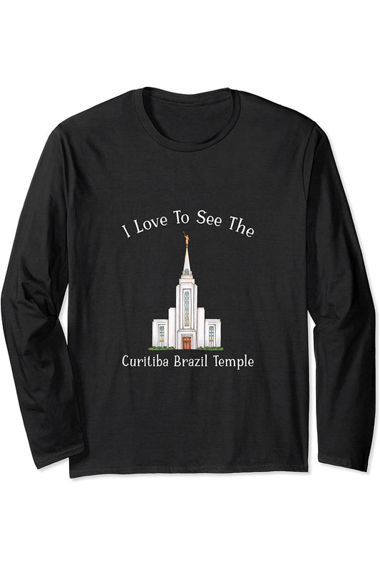 Curitiba Brazil Temple Long Sleeve T-Shirt - Calligraphy Style (English) US