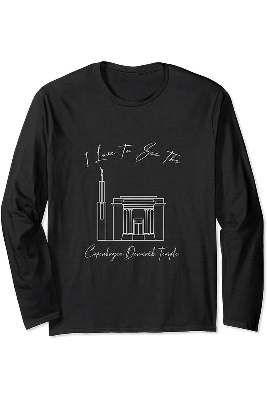 Copenhagen Denmark Temple Long Sleeve T-Shirt - Calligraphy Style (English) US