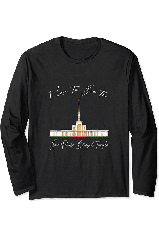 Sao Paulo Brazil Temple Long Sleeve T-Shirt - Calligraphy Style (English) US