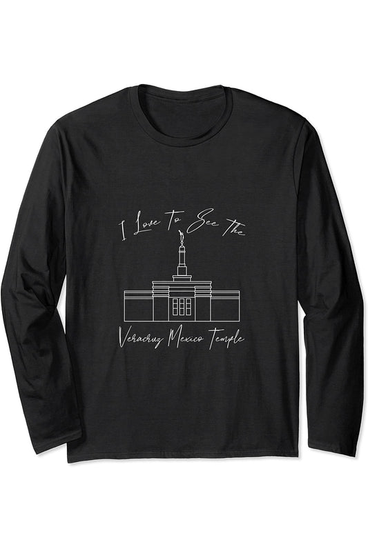 Veracruz Mexico Temple Long Sleeve T-Shirt - Calligraphy Style (English) US