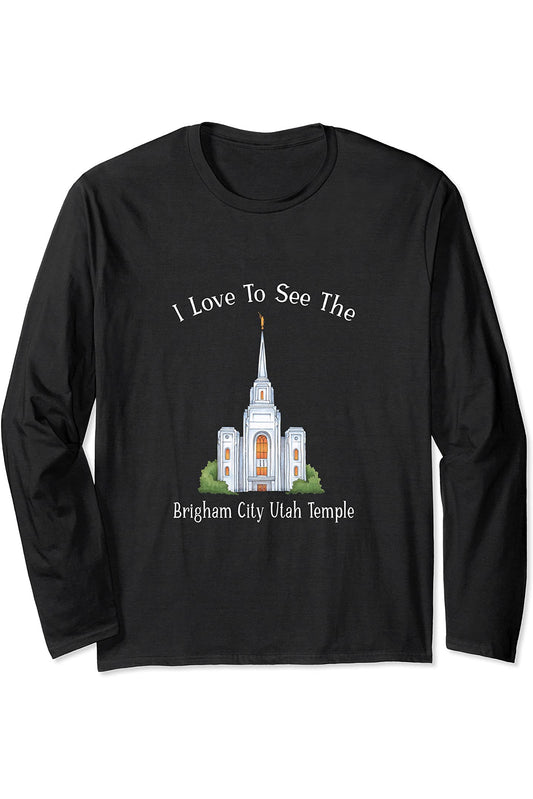 Brigham City Utah Temple Long Sleeve T-Shirt - Happy Style (English) US