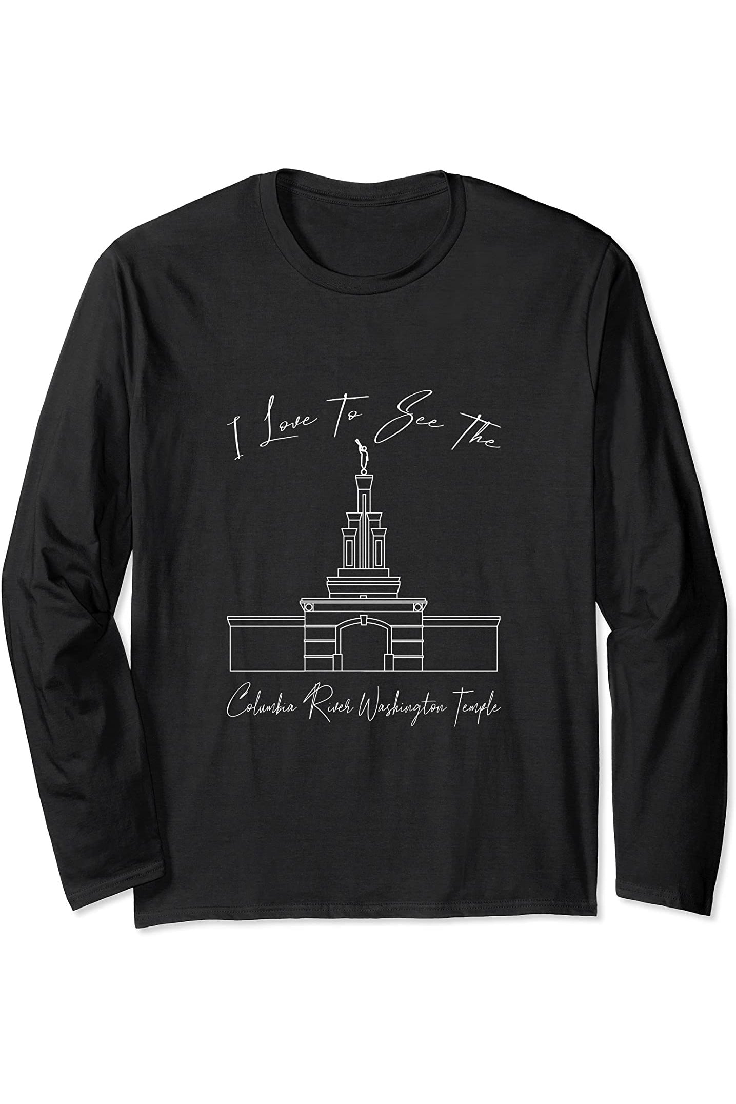Columbia River Washington Temple Long Sleeve T-Shirt - Calligraphy Style (English) US