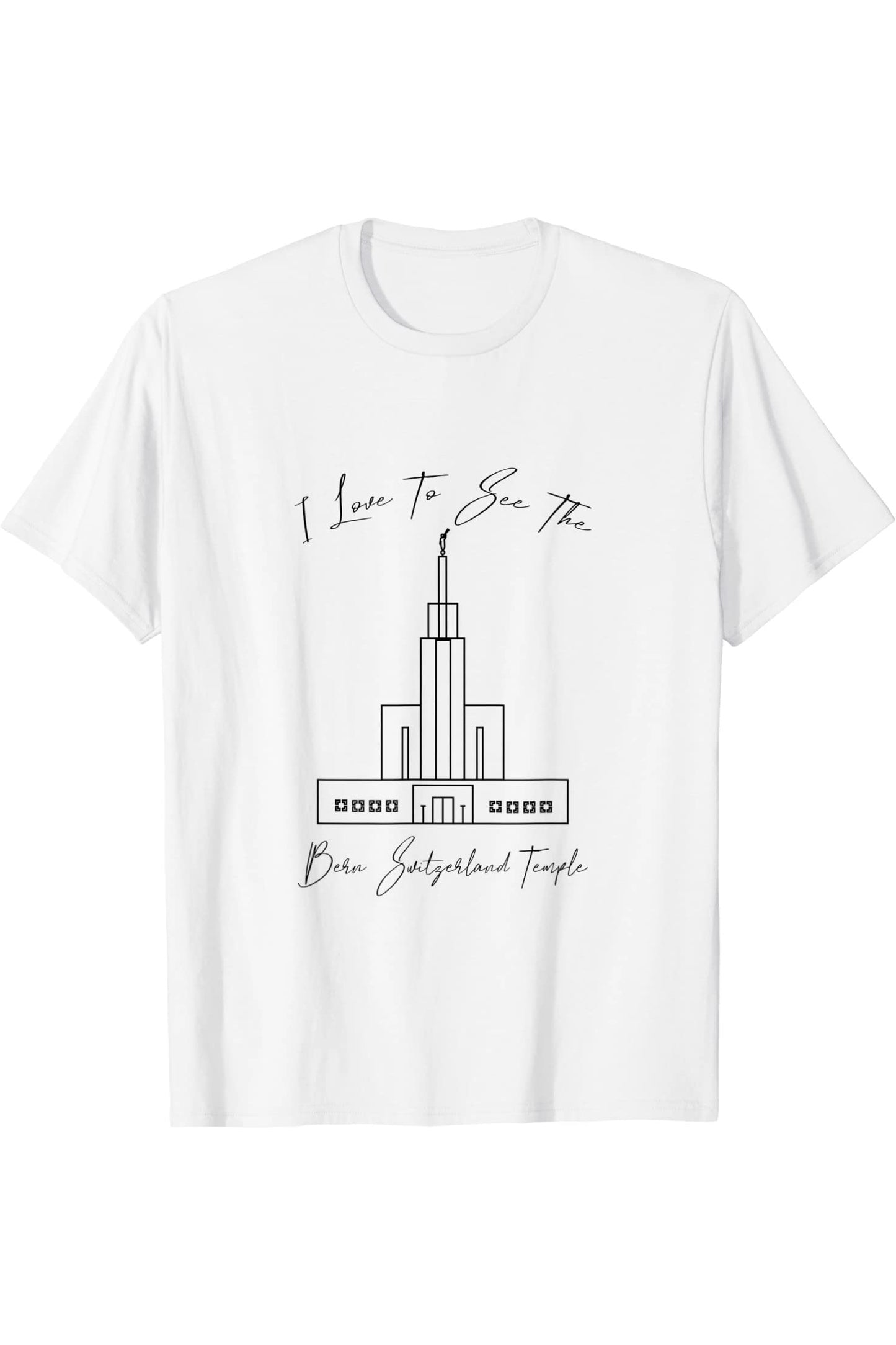 Bern Switzerland Temple T-Shirt - Calligraphy Style (English) US