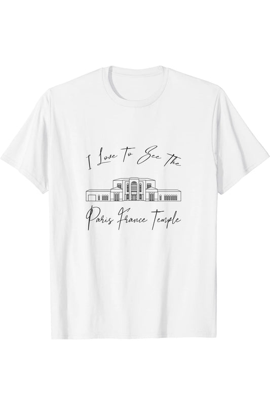 Paris France Temple T-Shirt - Calligraphy Style (English) US