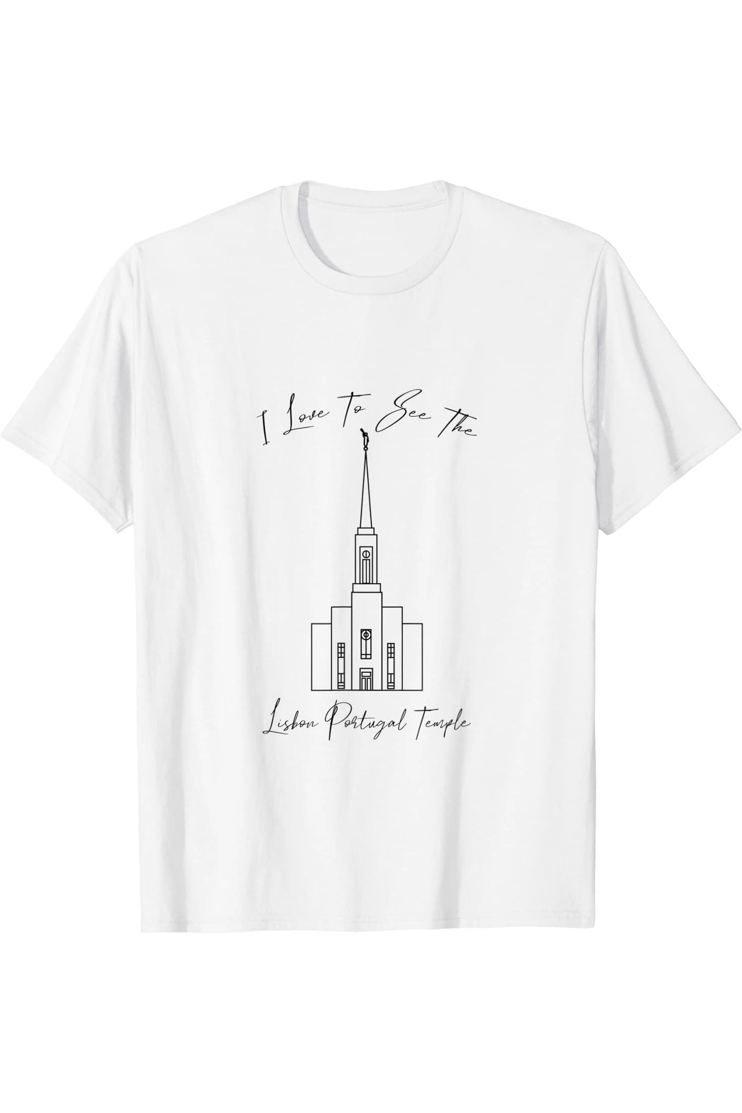 Lisbon Portugal Temple T-Shirt - Calligraphy Style (English) US