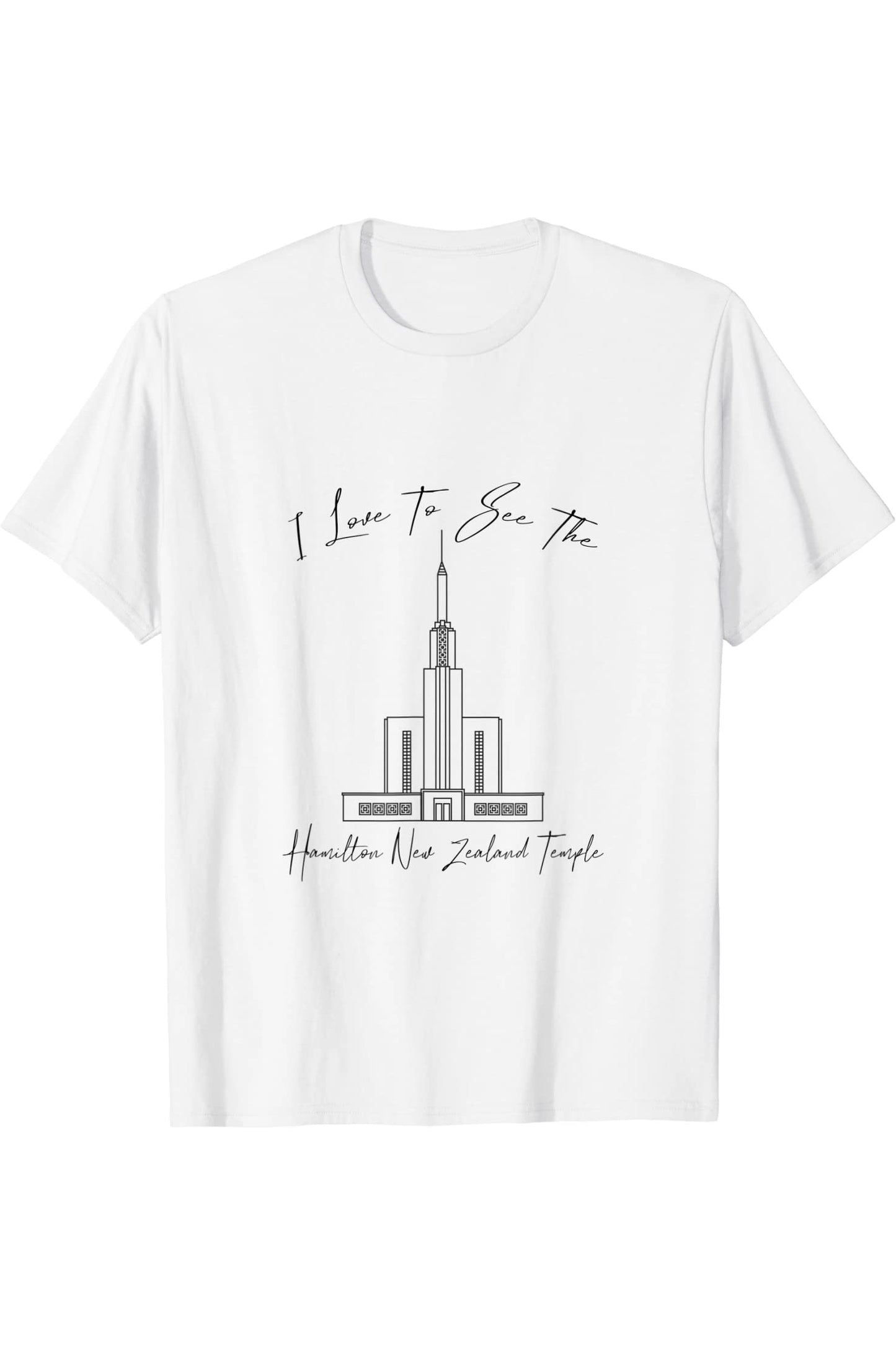 Hamilton New Zealand Temple T-Shirt - Calligraphy Style (English) US