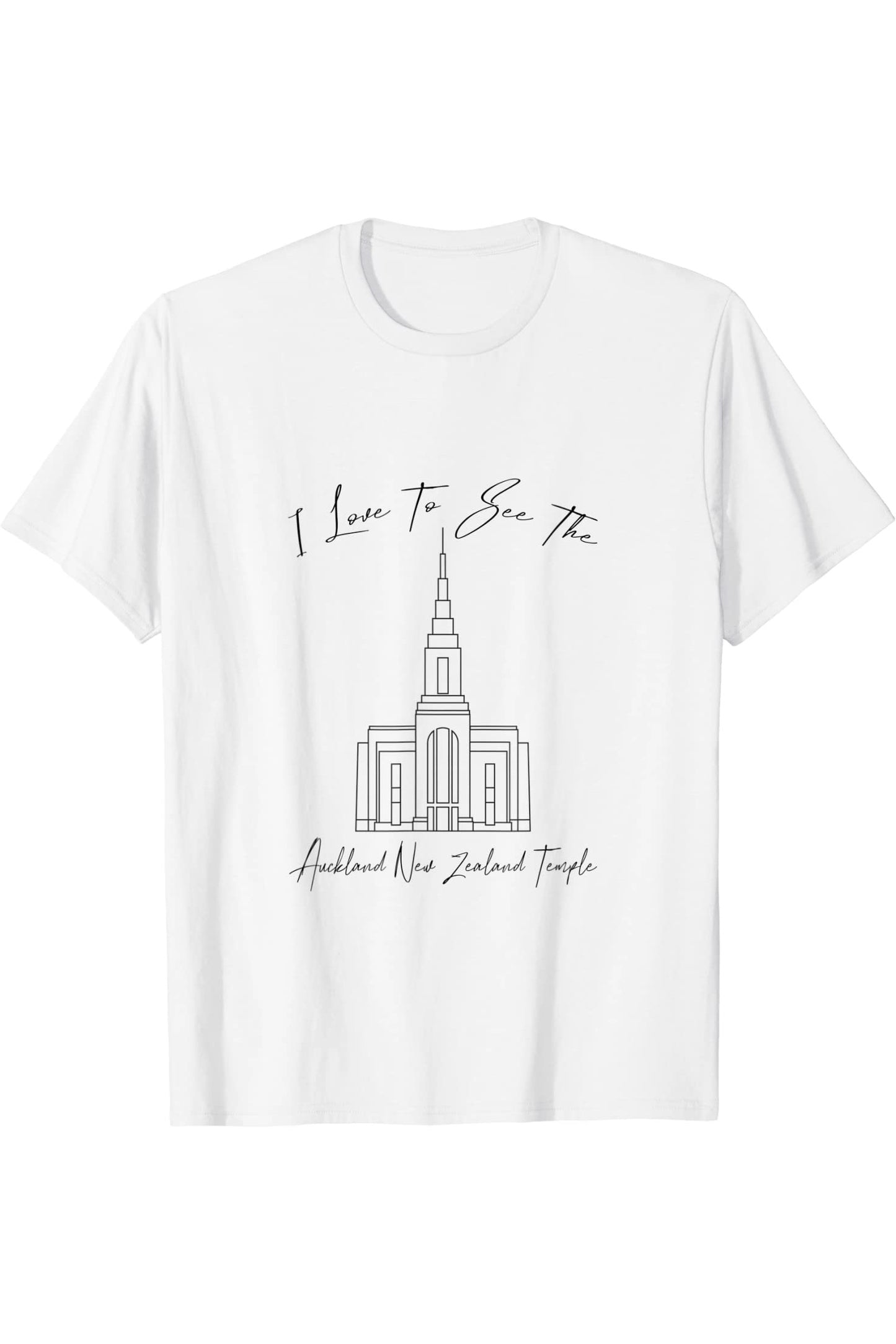 Auckland New Zealand Temple T-Shirt - Calligraphy Style (English) US