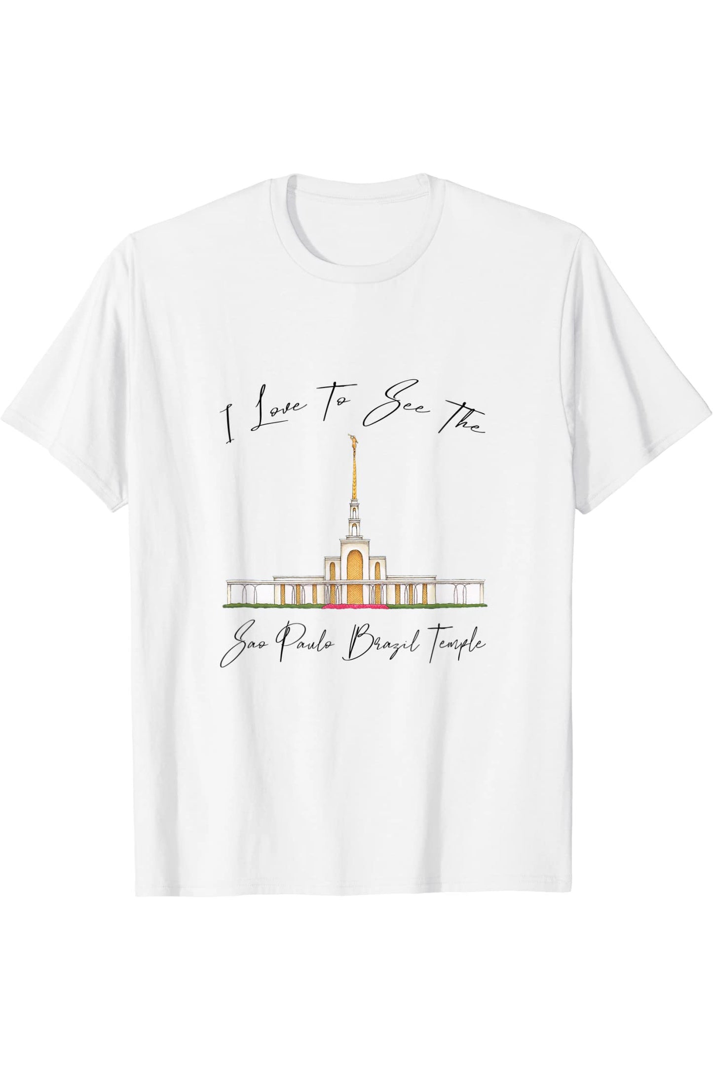 Sao Paulo Brazil Temple T-Shirt - Calligraphy Style (English) US