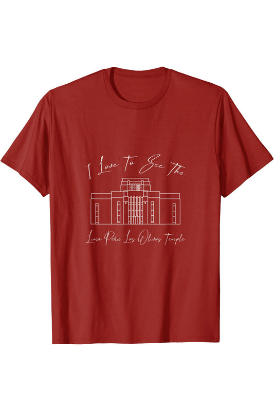 Lima Peru Los Olivos Temple T-Shirt - Calligraphy Style (English) US