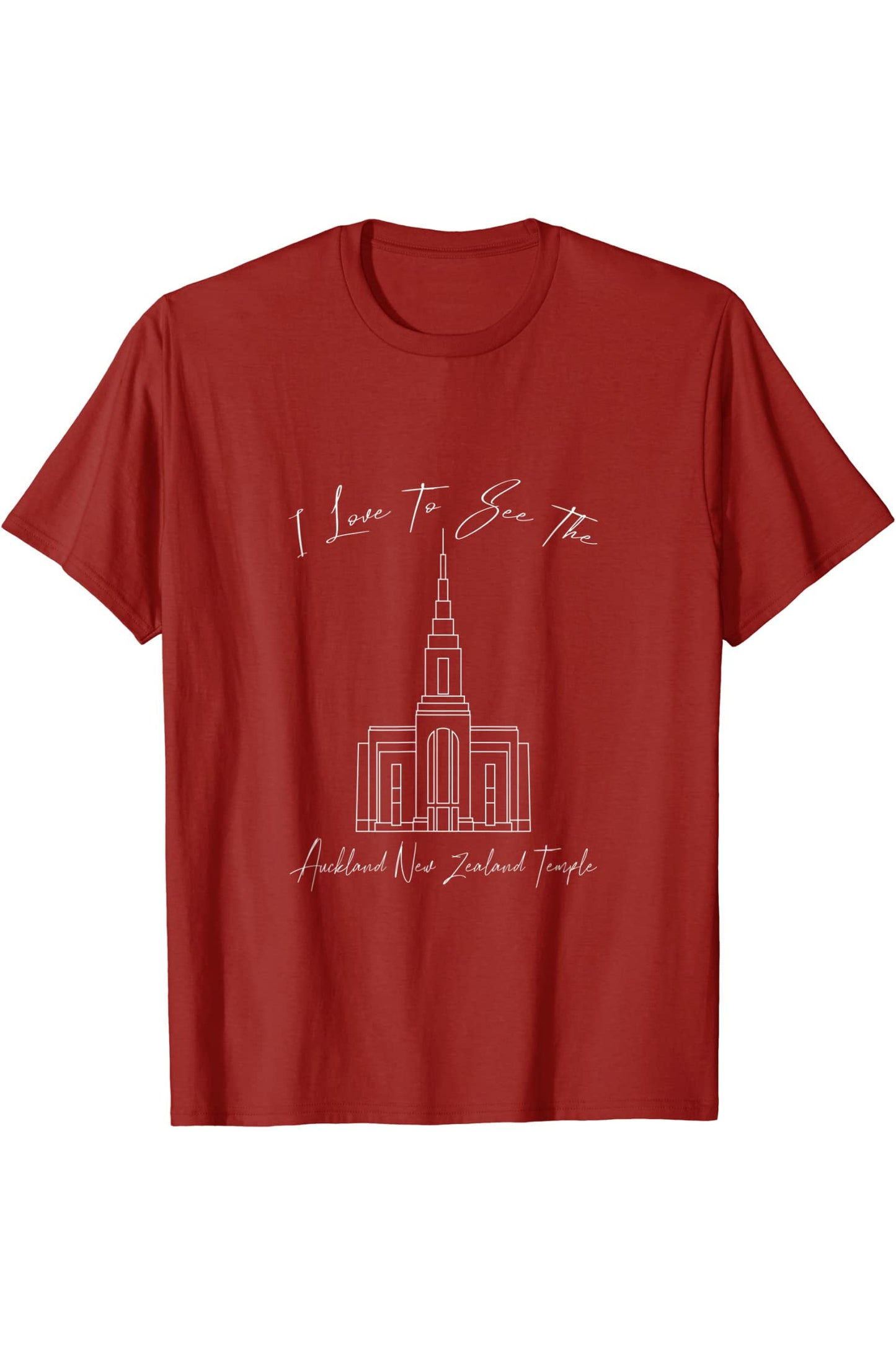 Auckland New Zealand Temple T-Shirt - Calligraphy Style (English) US