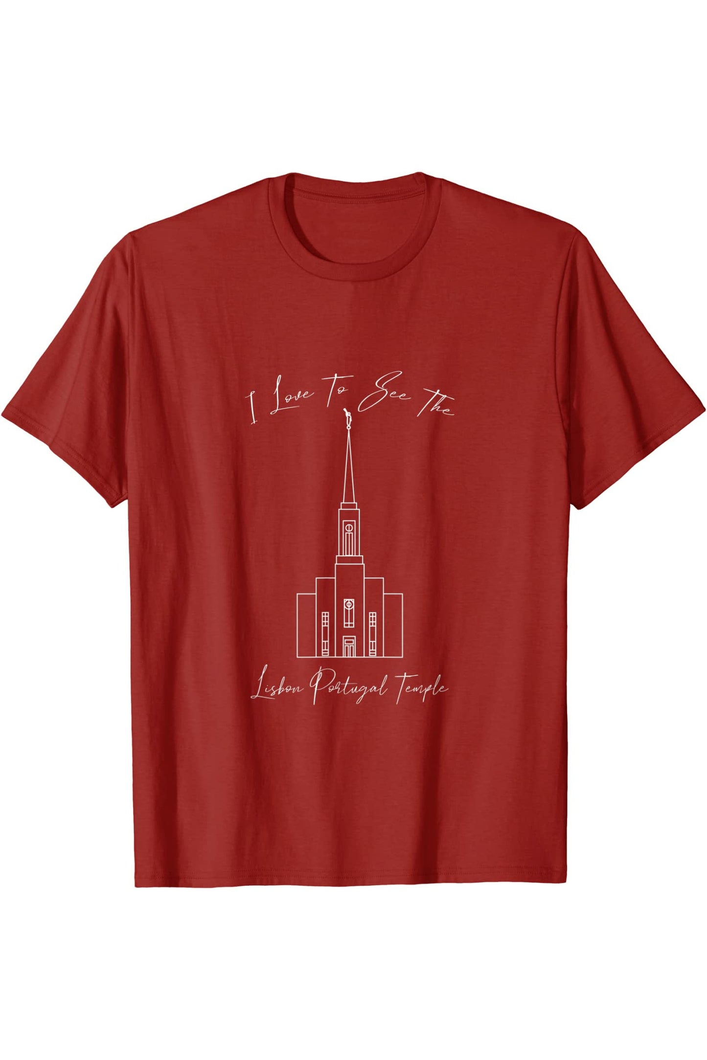 Lisbon Portugal Temple T-Shirt - Calligraphy Style (English) US