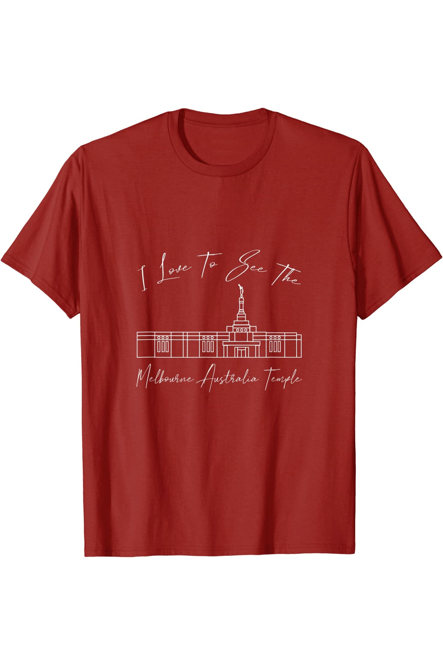 Melbourne Australia Temple T-Shirt - Calligraphy Style (English) US