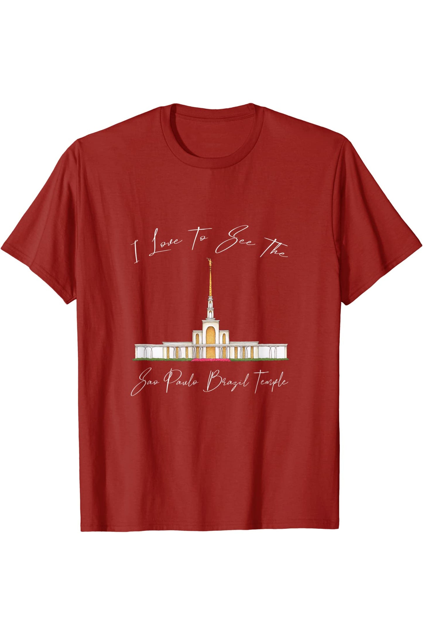 Sao Paulo Brazil Temple T-Shirt - Calligraphy Style (English) US