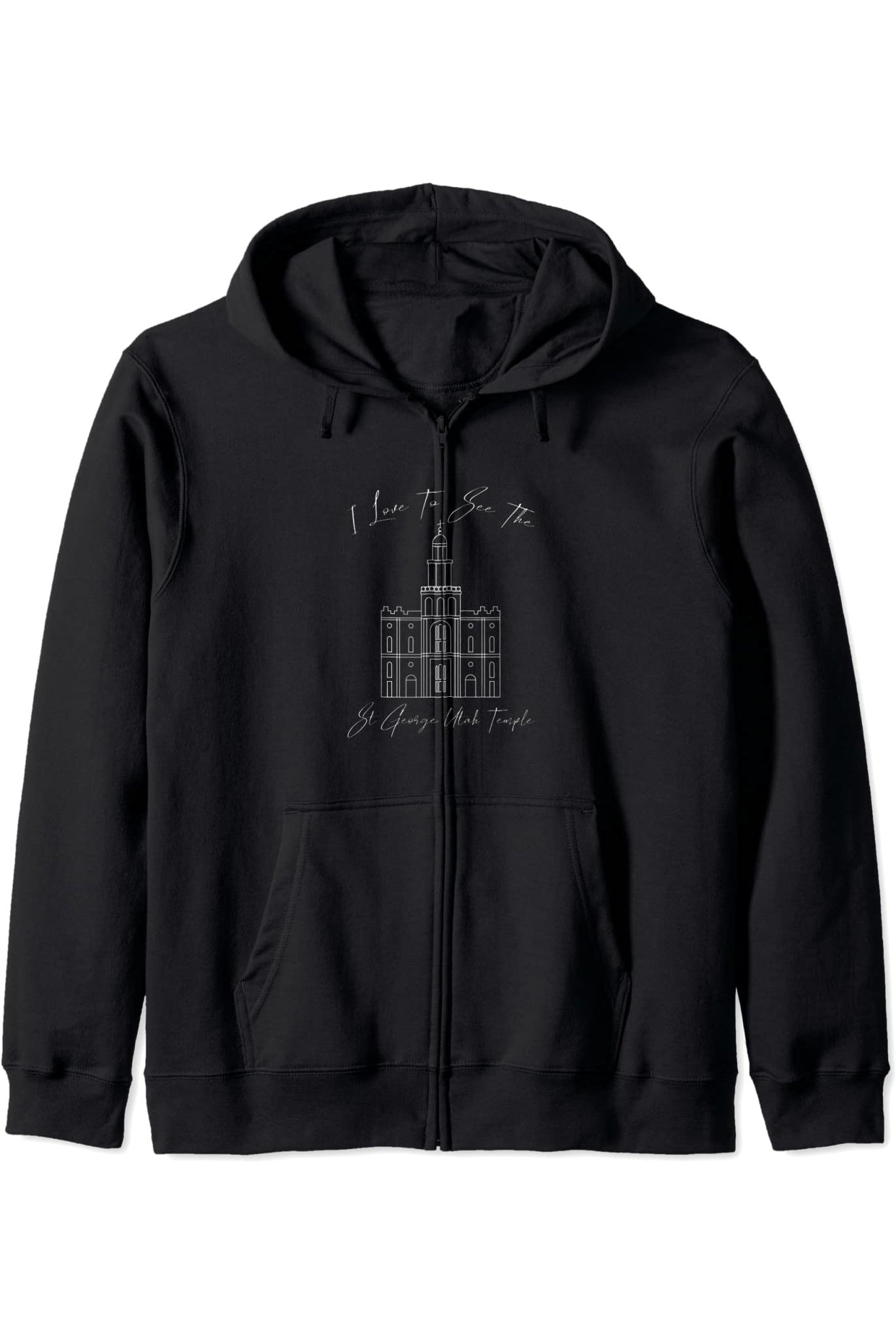 St George Utah Temple, I love to see my temple, calligraphy Zip Hoodie